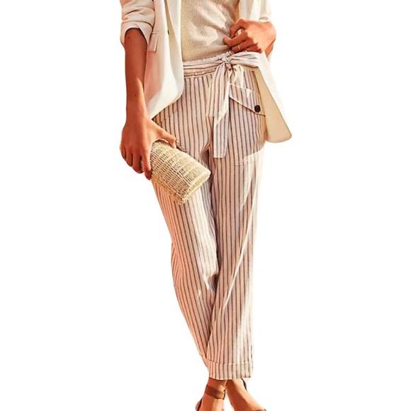 Ann Taylor Petite Striped Paperbag Waist Pants - Size 4P - Picture 3 of 9